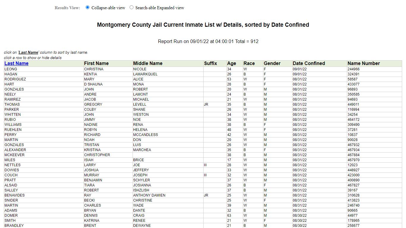 Jail Roster - Montgomery County, Texas